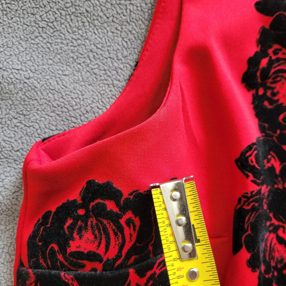 Studio One New York Womens Size 12 Red Black Rose Velvet Cocktail Wedding - Picture 10 of 14